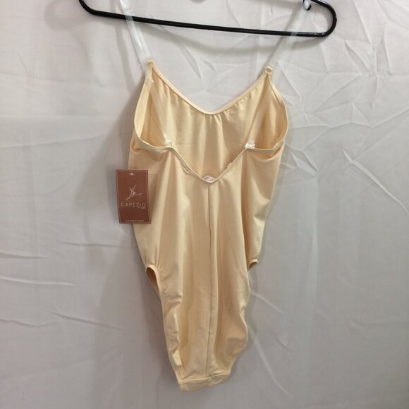 NEW Capezio Camisole Bodysuit Adjustable Clear Straps NWT Beige Large - Picture 3 of 7